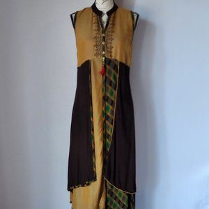 Dry Clean Only Lagenlook Mandarin Layered Maxi Dress Sleeveless Multicolor